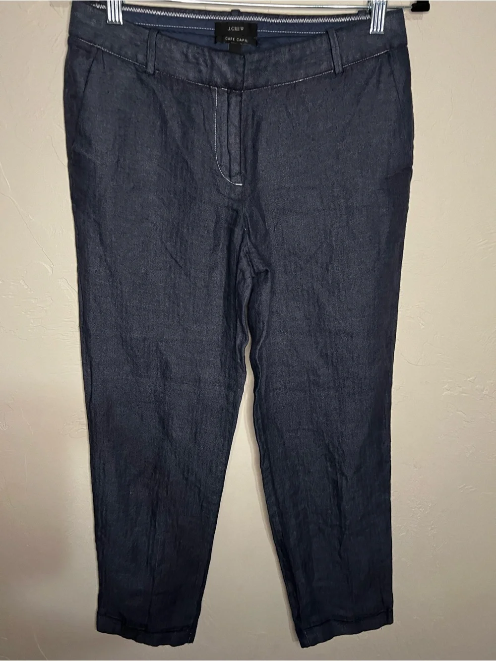 J.Crew Café Capri Blue Linen Blend Slim Crop Office Career Preppy Pants